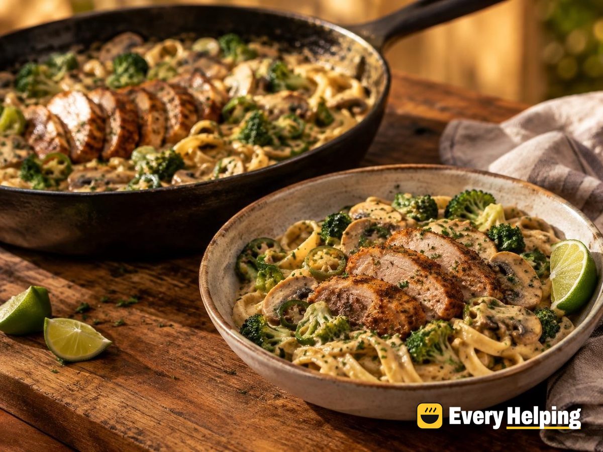 Chipotle-Style Pork and Mushroom Crema Noodle Bowls