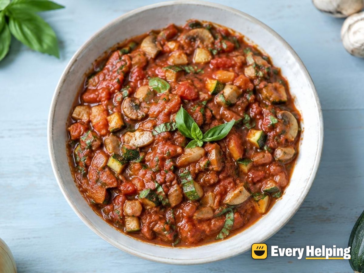 Simmered Zucchini Mushroom Basil Pizza Sauce