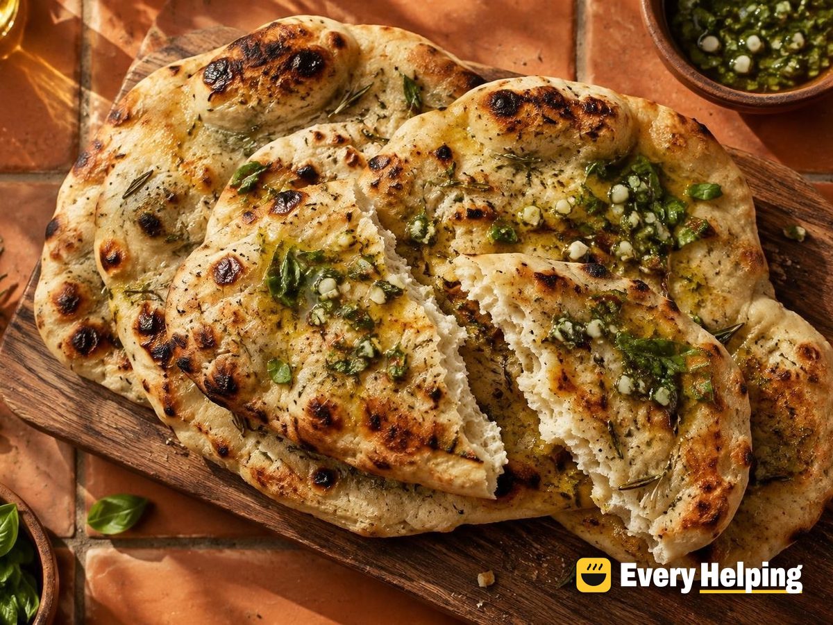 Grilled Rosemary Spelt Naan with Basil-Garlic Oil