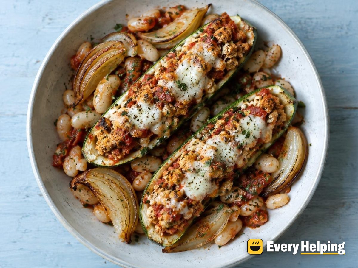 Smoky Tofu-Stuffed Zucchini Boats with Roasted Onions