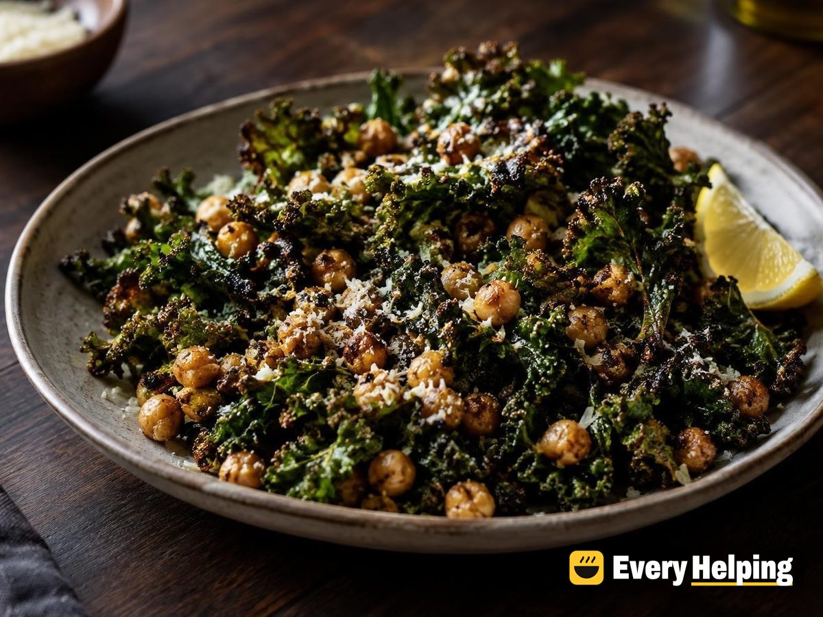 Crispy Roasted Parmesan Kale with Chickpeas