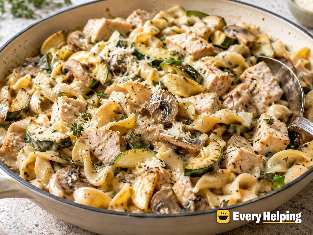 Creamy Mushroom Turkey Noodle Bowls with Zucchini
