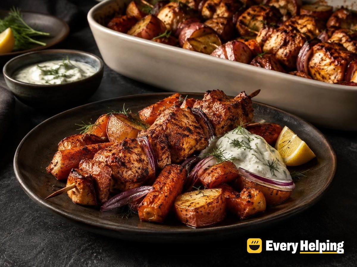 Smoky Paprika Chicken Skewers with Roasted Roots