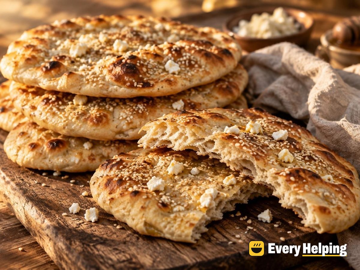 Spelt Kefir Naan with Sesame and Feta