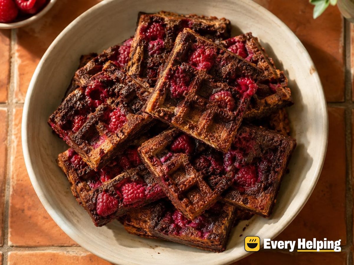 Sheet-Pan Chocolate Raspberry Waffle Squares