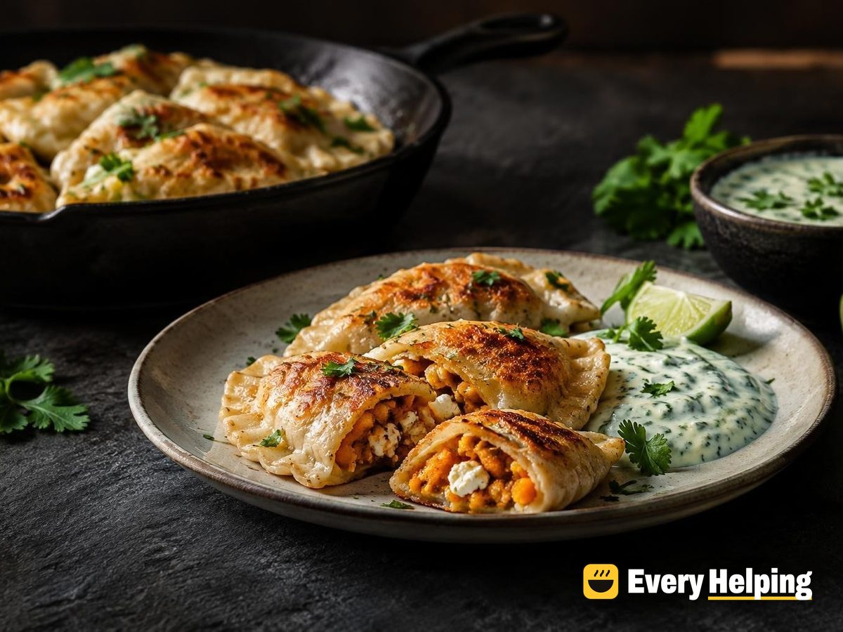 Sweet Potato Queso Fresco Pierogi, Cilantro-Lime Yogurt