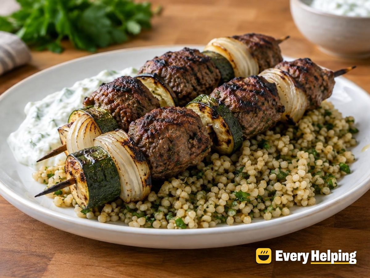 Cumin-Coriander Beef Kofta Skewers with Bulgur
