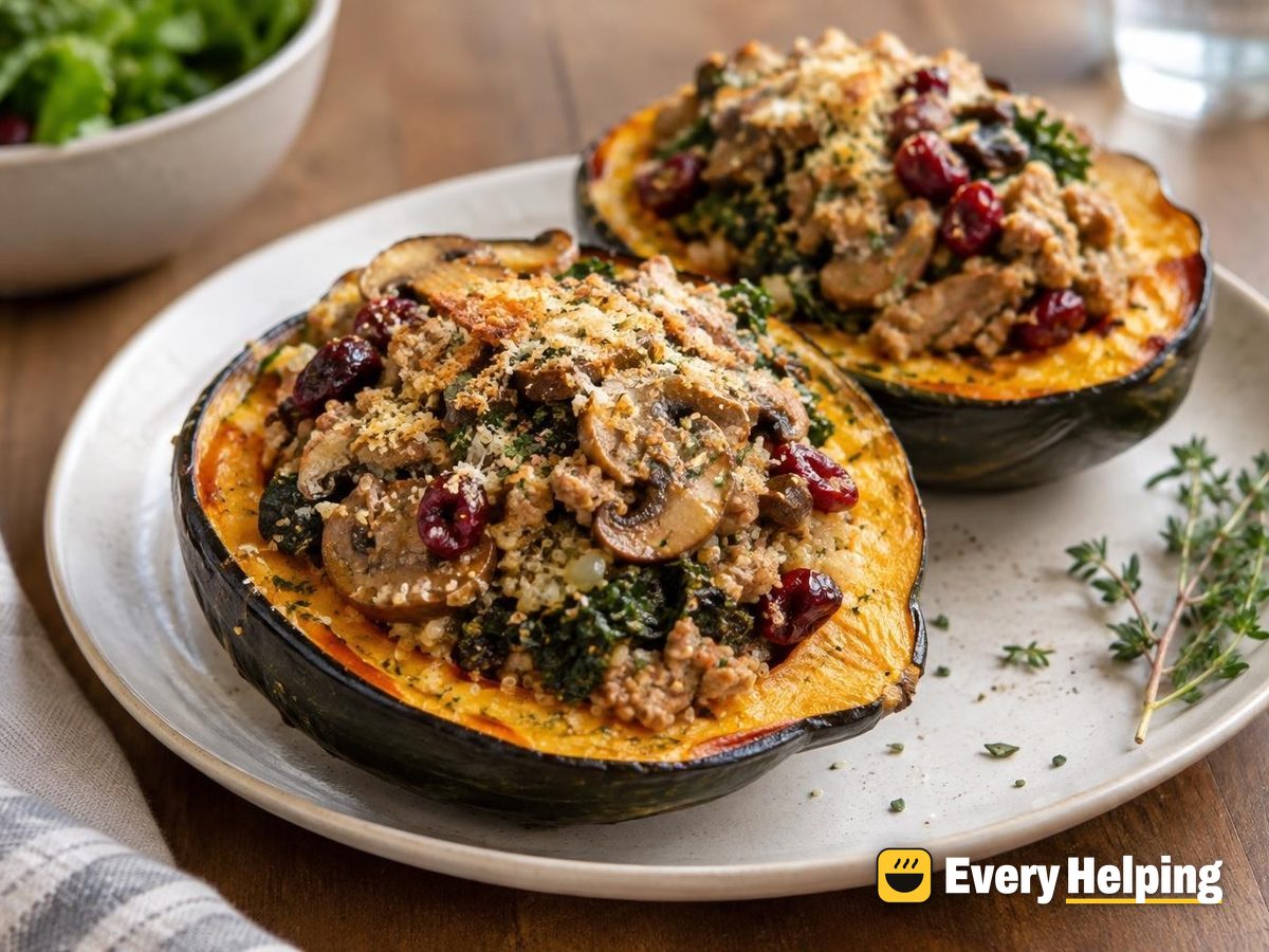 Turkey, Quinoa and Cranberry Stuffed Acorn Squash