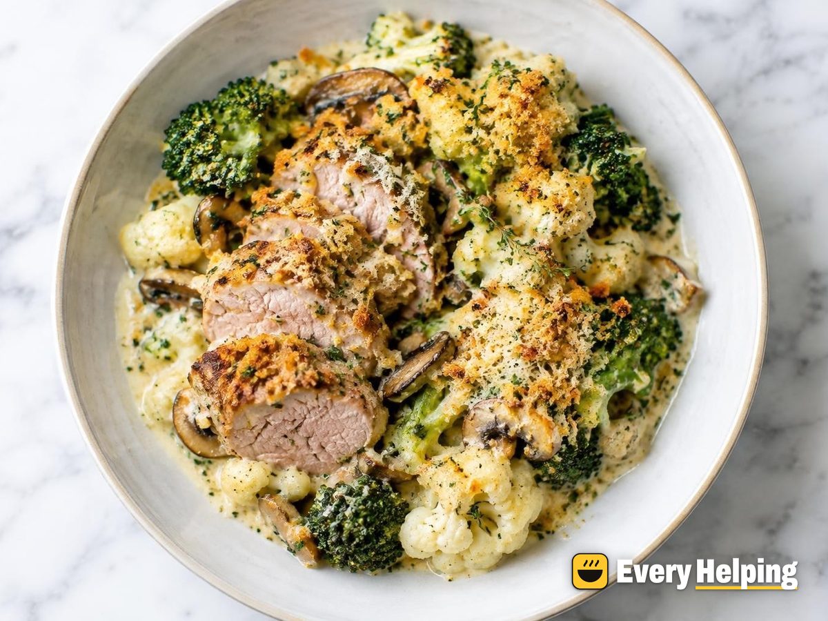 Pork, Broccoli and Cauliflower Parmesan Bake