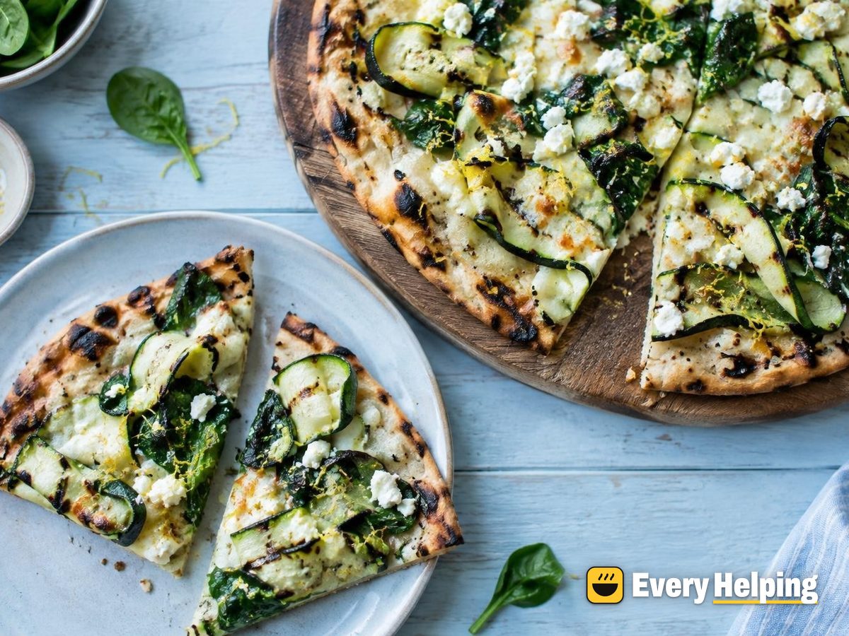 Grilled Thin-Crust Pizzas with Zucchini, Spinach and Garlic