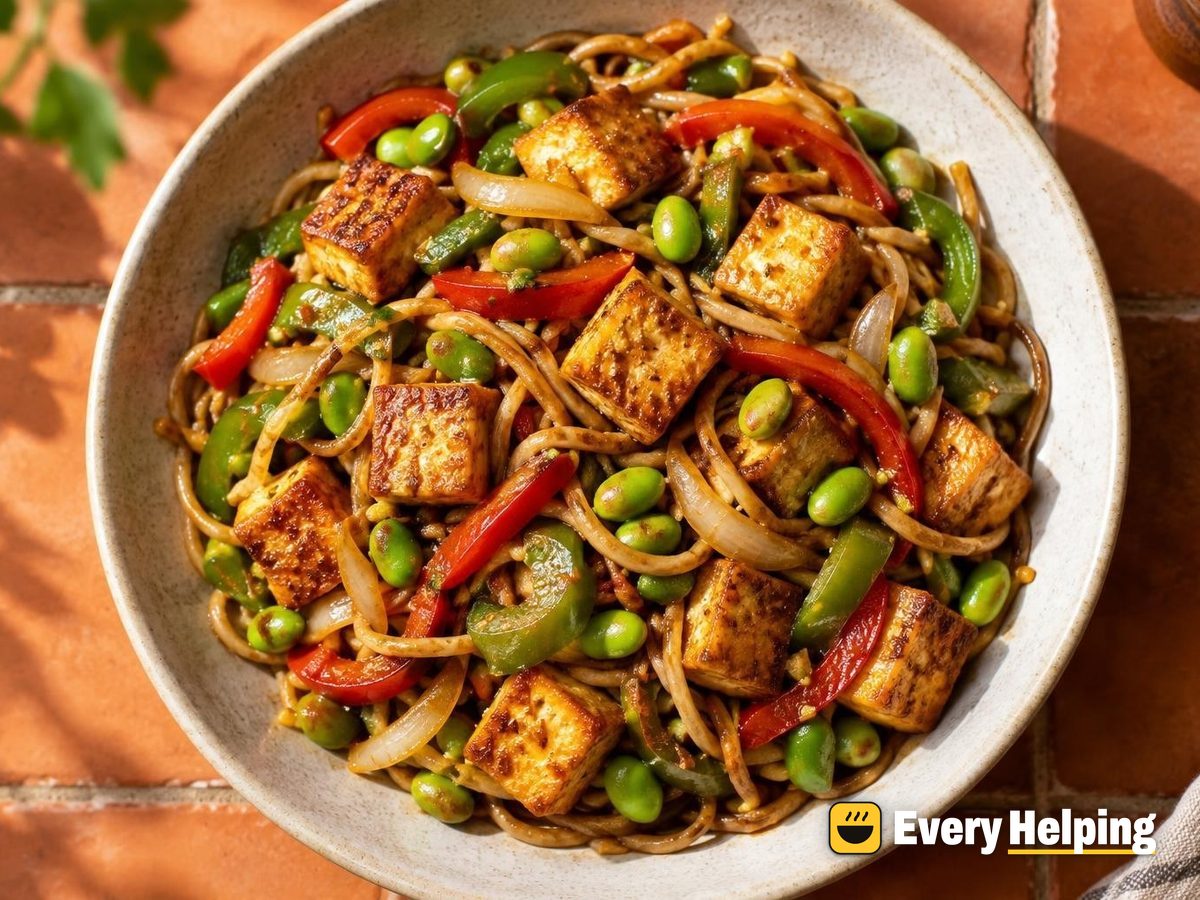 Crispy Ginger Garlic Tofu Lo Mein