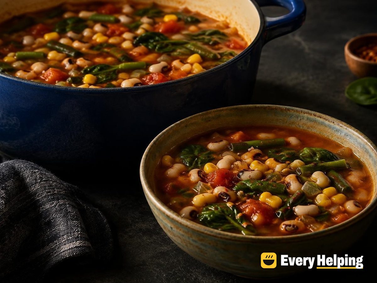Black-Eyed Pea Tomato Soup with Corn and Greens