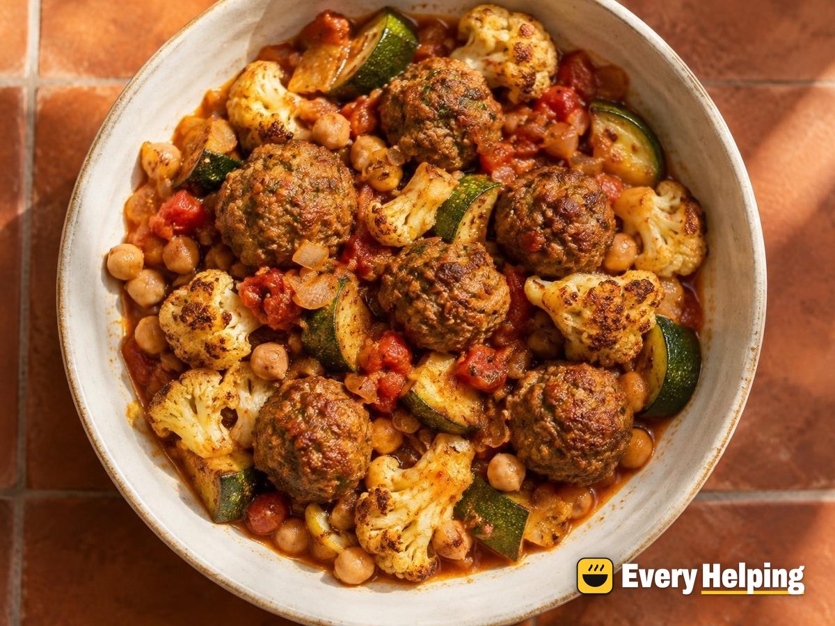 Cumin-Spiced Beef Meatballs with Roasted Vegetables
