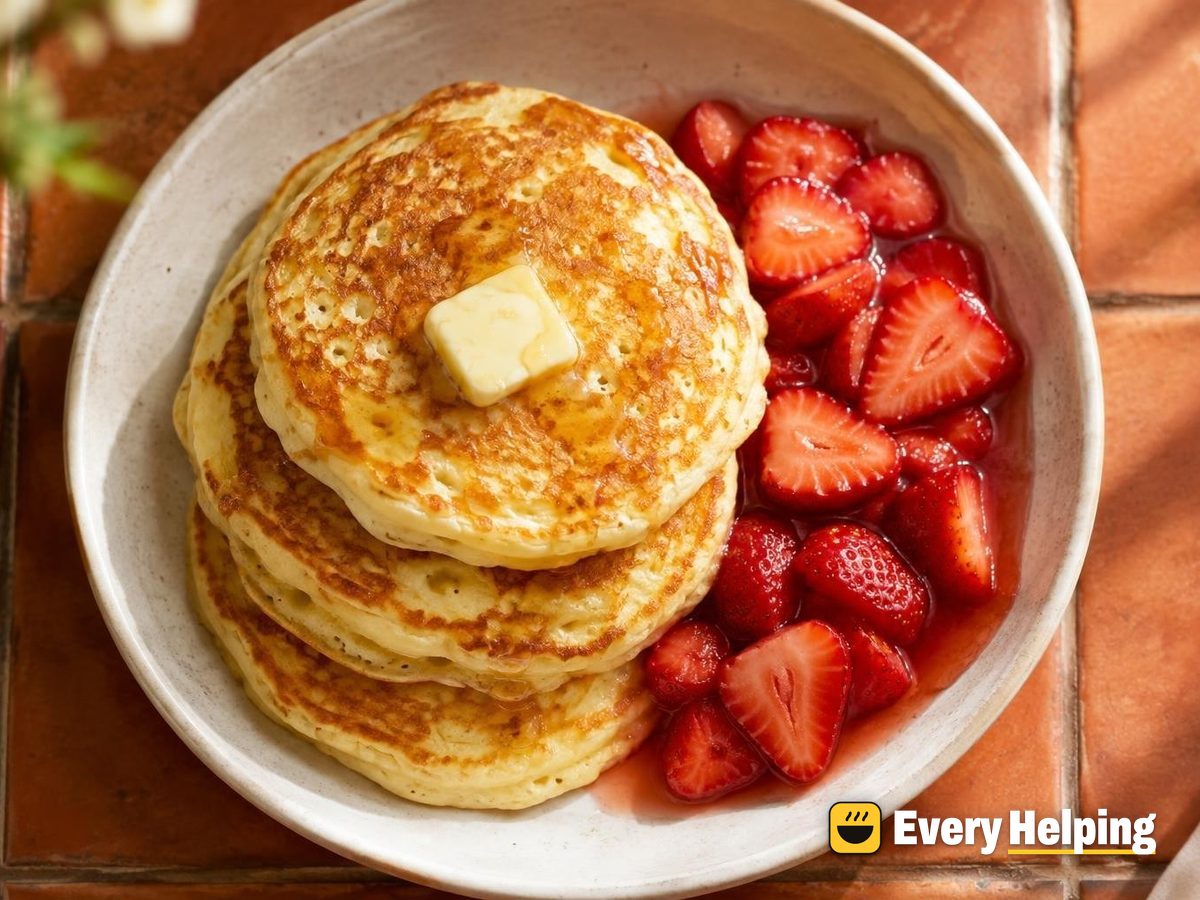 Fluffy Buttermilk Pancakes with Fresh Strawberries