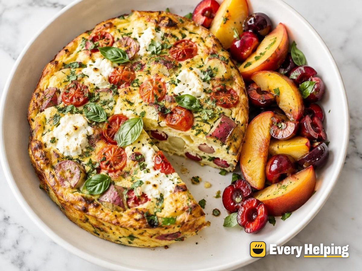 Ricotta-Dolloped Tomato Herb Frittata with Peaches