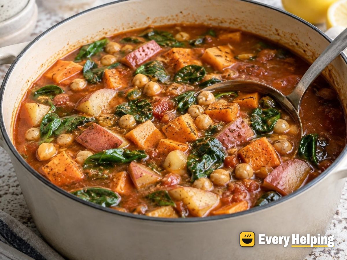 Smoky Sweet Potato, Chickpea and Spinach Soup
