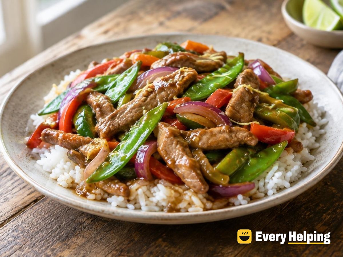 Velveted Ginger Garlic Pork with Snow Peas