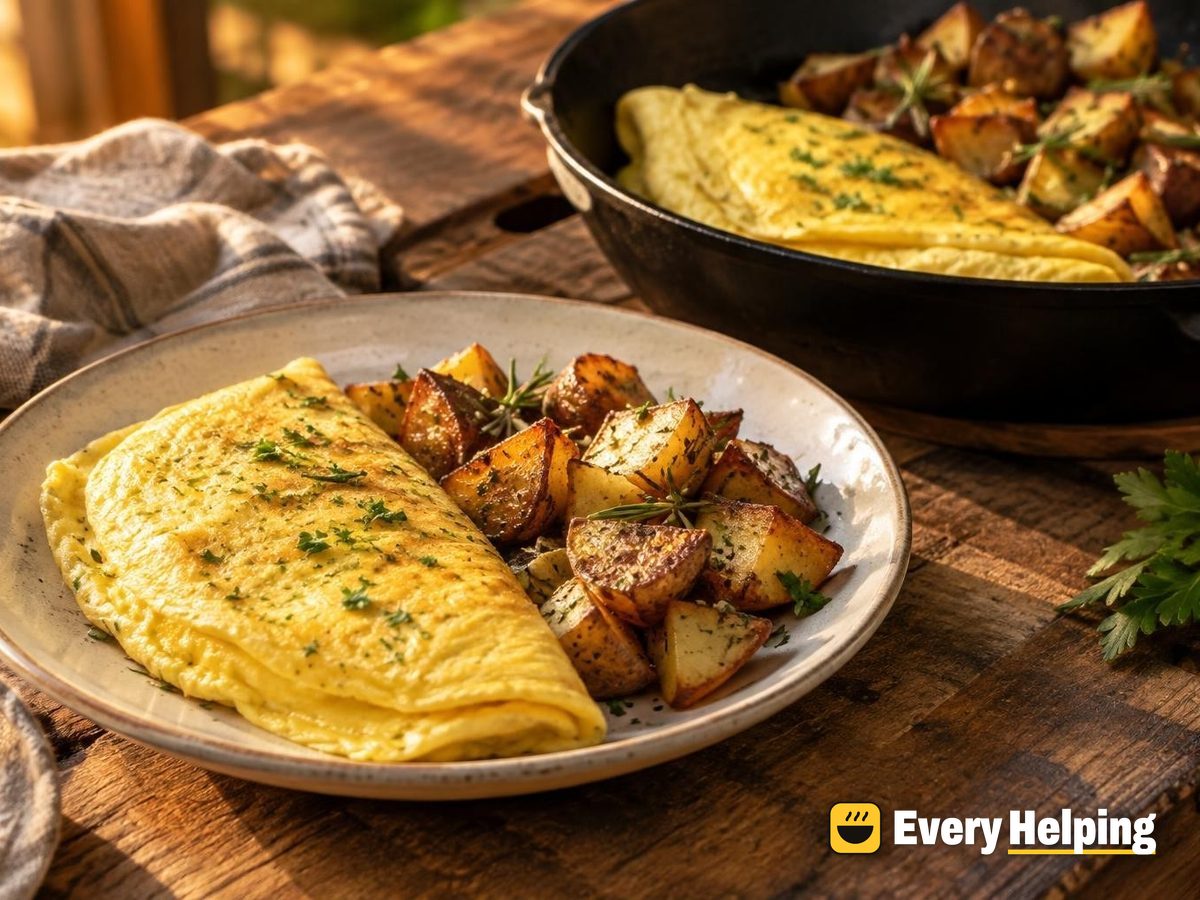 Classic Folded Omelets with Rosemary Roasted Potatoes