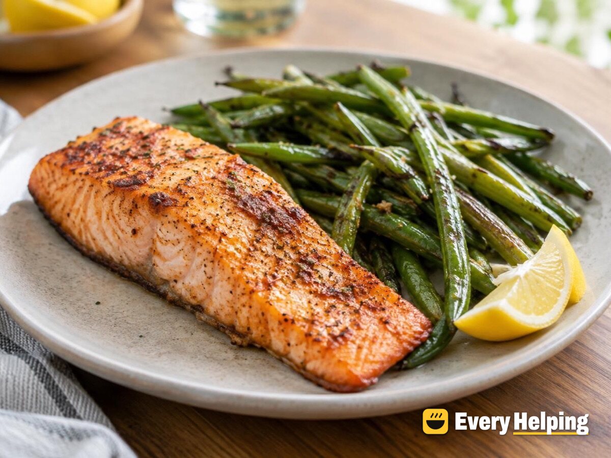 Air-fryer salmon with lemony green beans