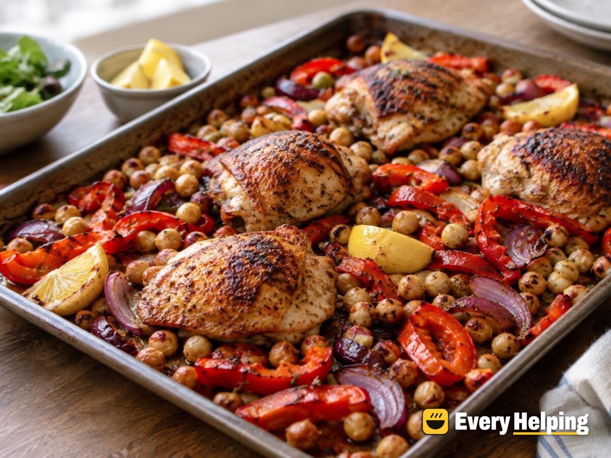 Sheet-pan chicken with chickpeas and peppers