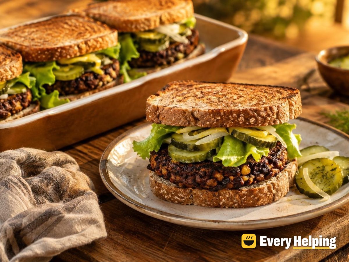 Smoky Black Bean Walnut Burgers with Dill Pickles