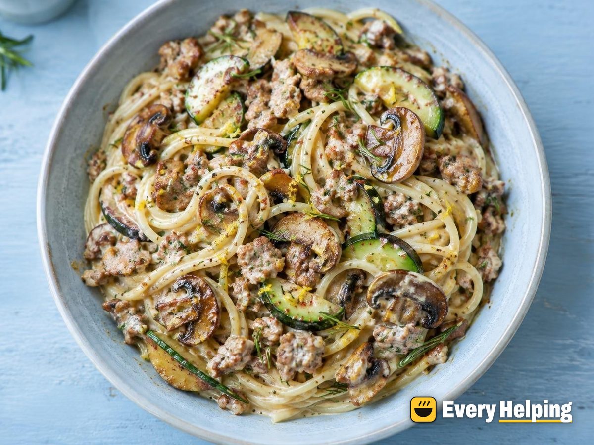 One-Pot Rosemary Pork and Mushroom Spaghetti