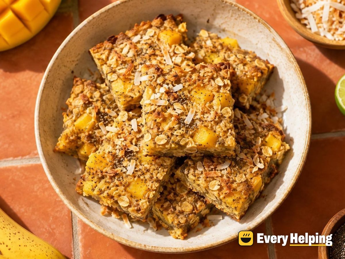 Mango Coconut Chia Baked Oat Bars