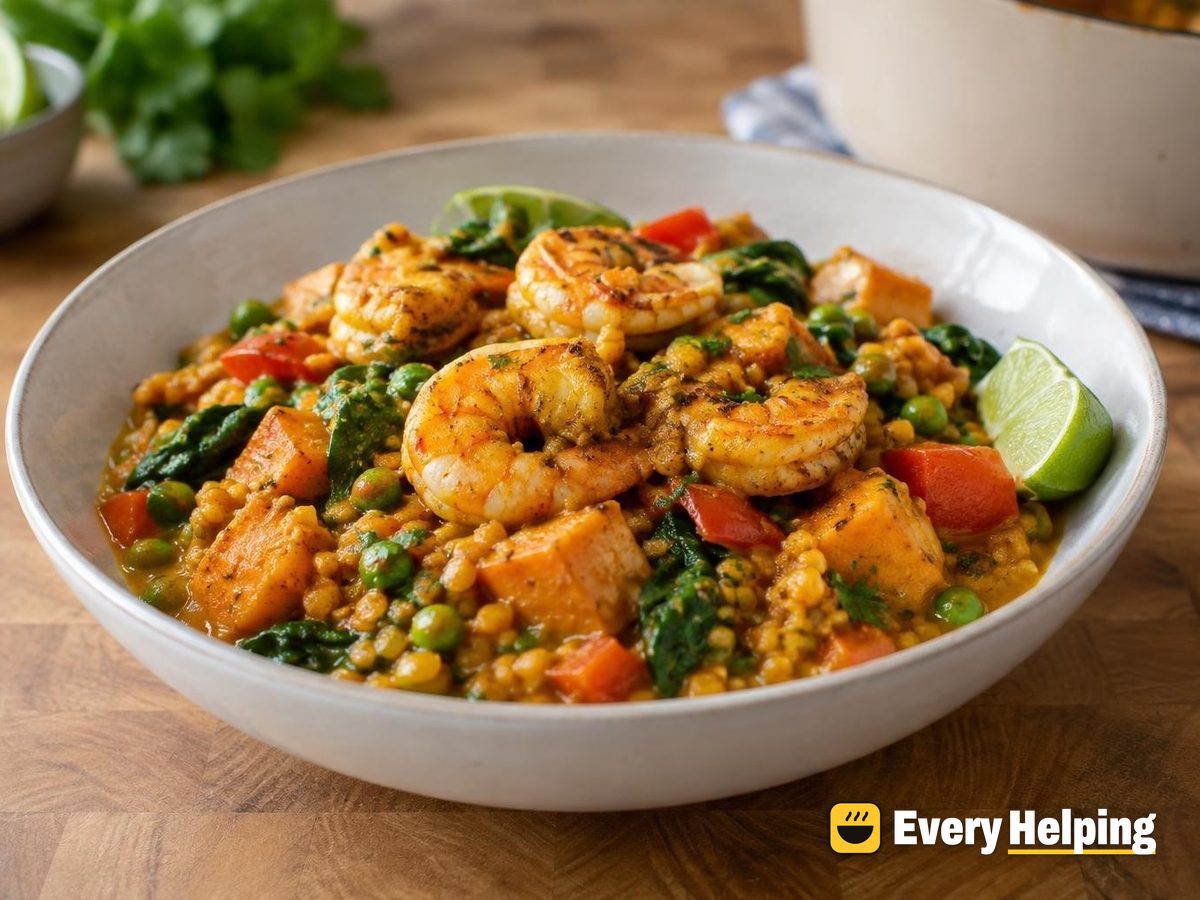 Red Lentil Sweet Potato Curry with Shrimp
