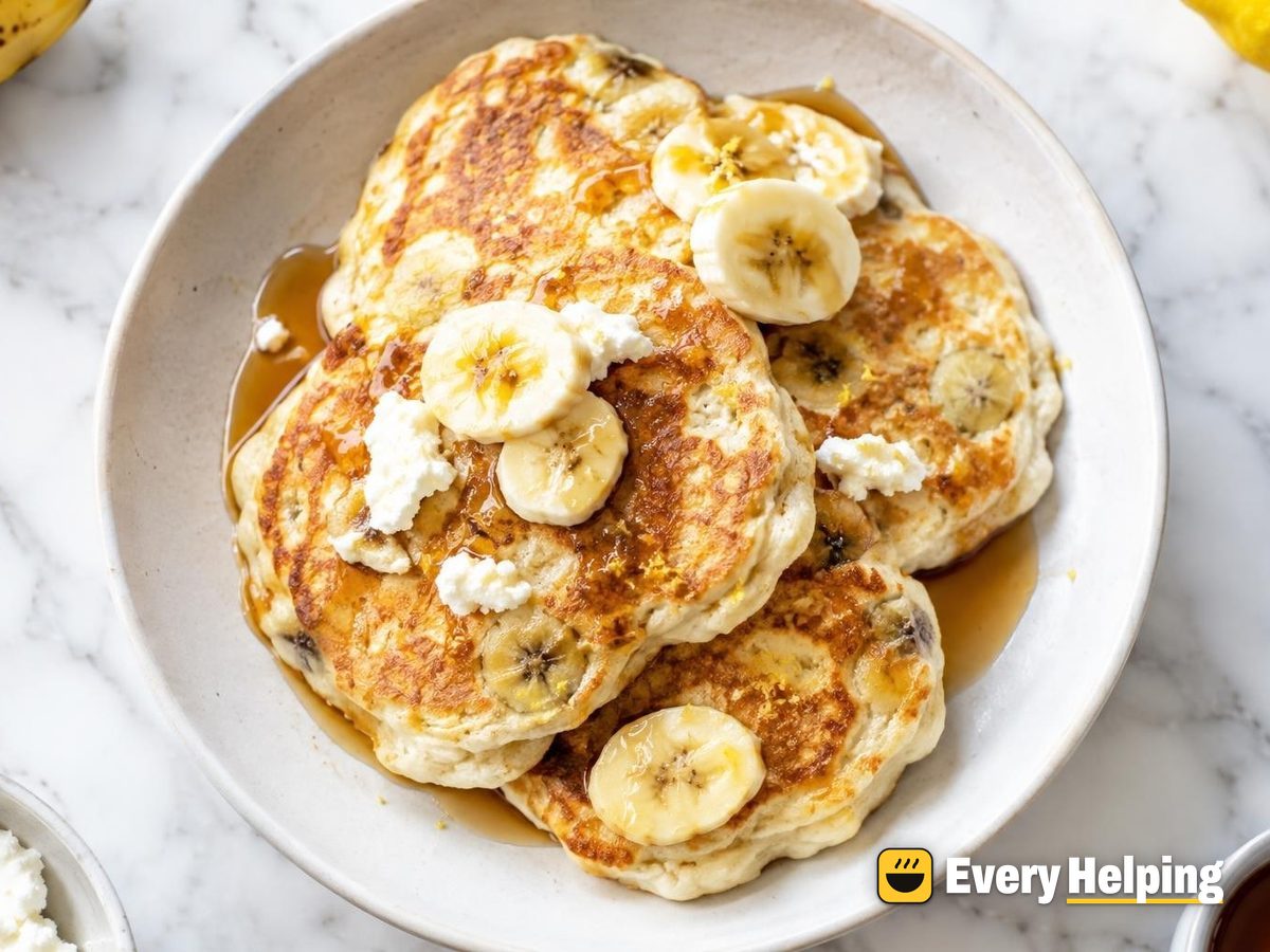 Fluffy Banana Ricotta Pancakes with Maple