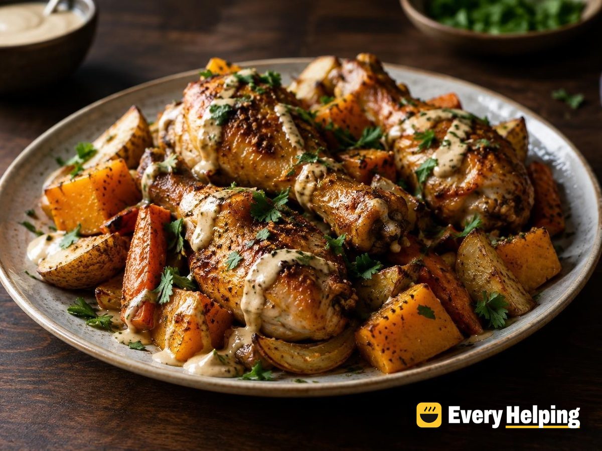 Honey-Cumin Drumsticks with Butternut and Tahini