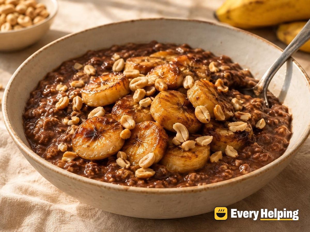 Caramelized Banana Cocoa Porridge with Peanuts