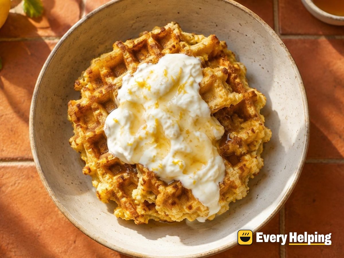Cottage Cheese Cornmeal Waffles with Maple Yogurt