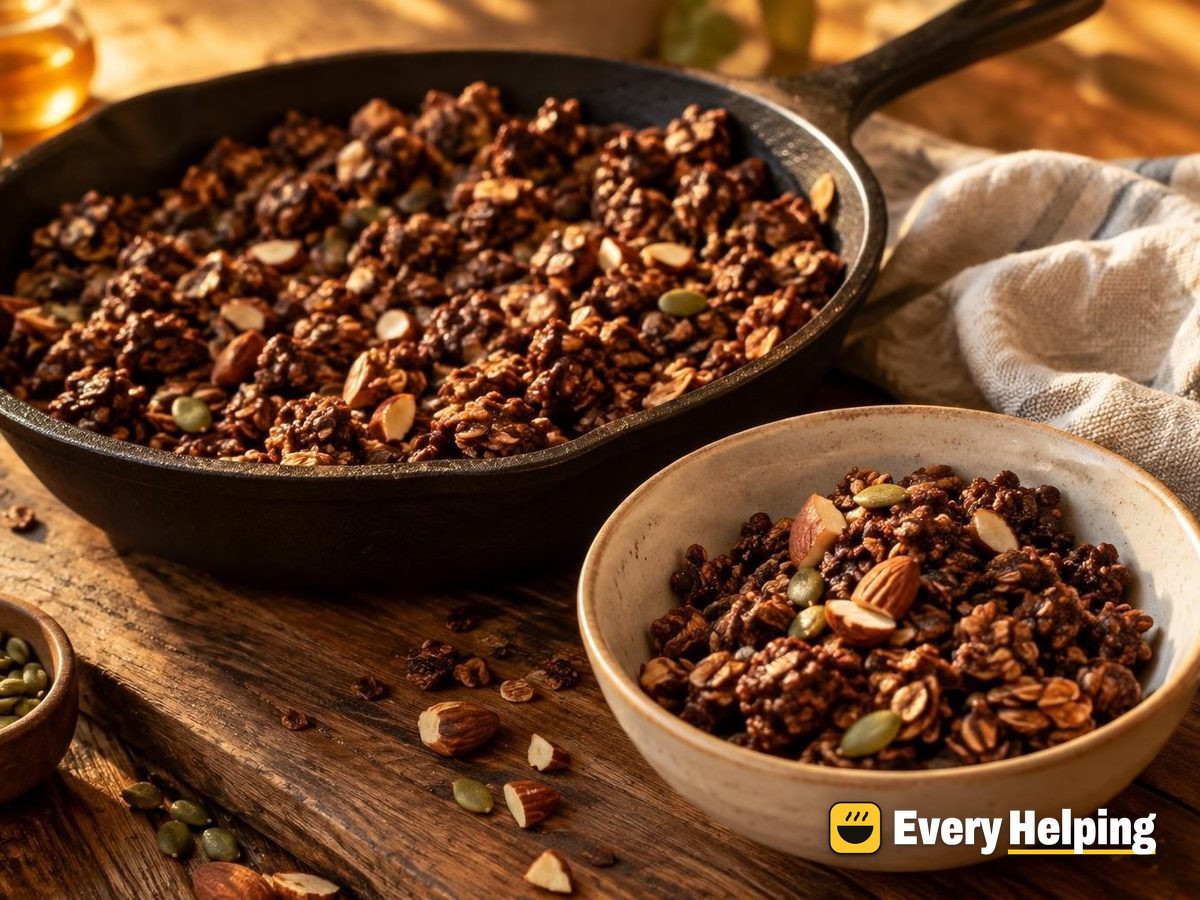 Skillet Cocoa Almond Granola with Honey