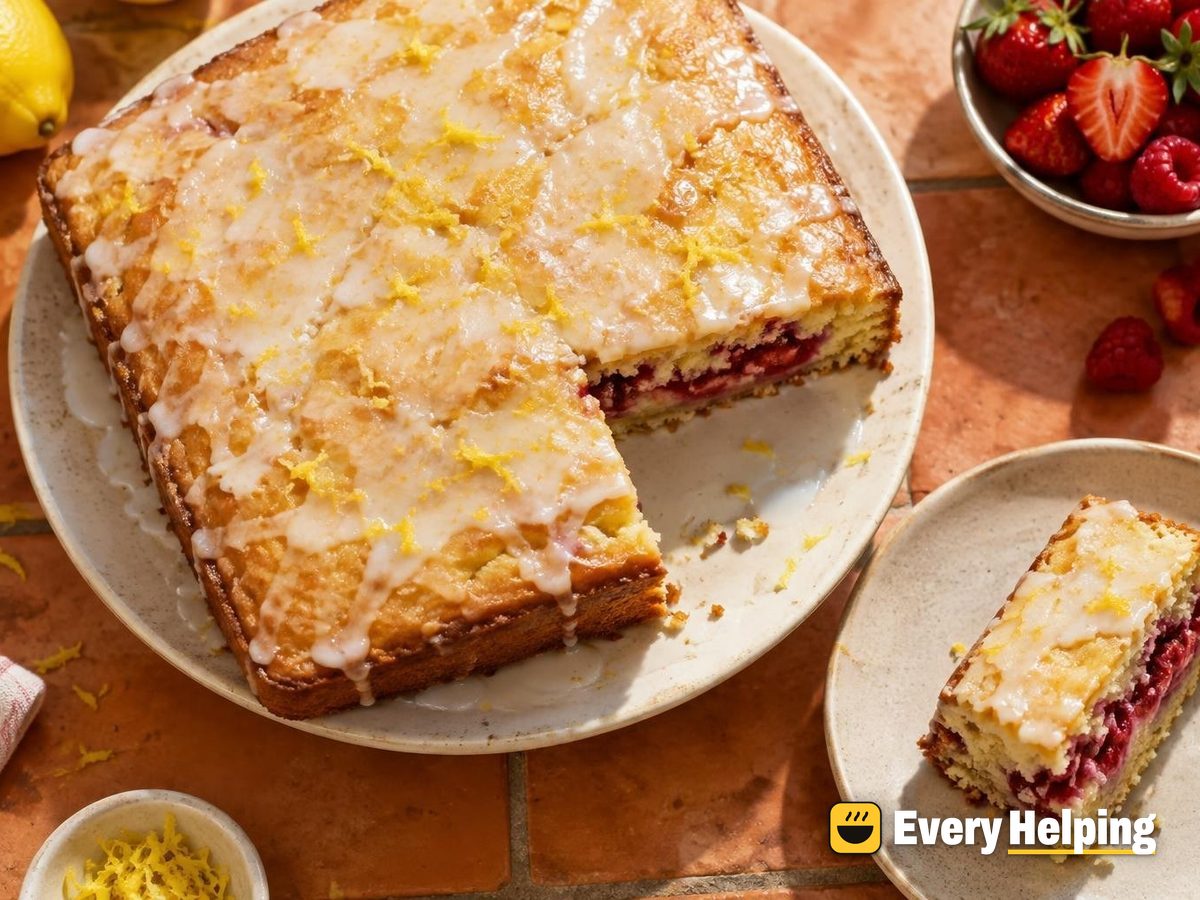 Lemon Buttermilk Sheet Cake with Strawberry-Raspberry Filling