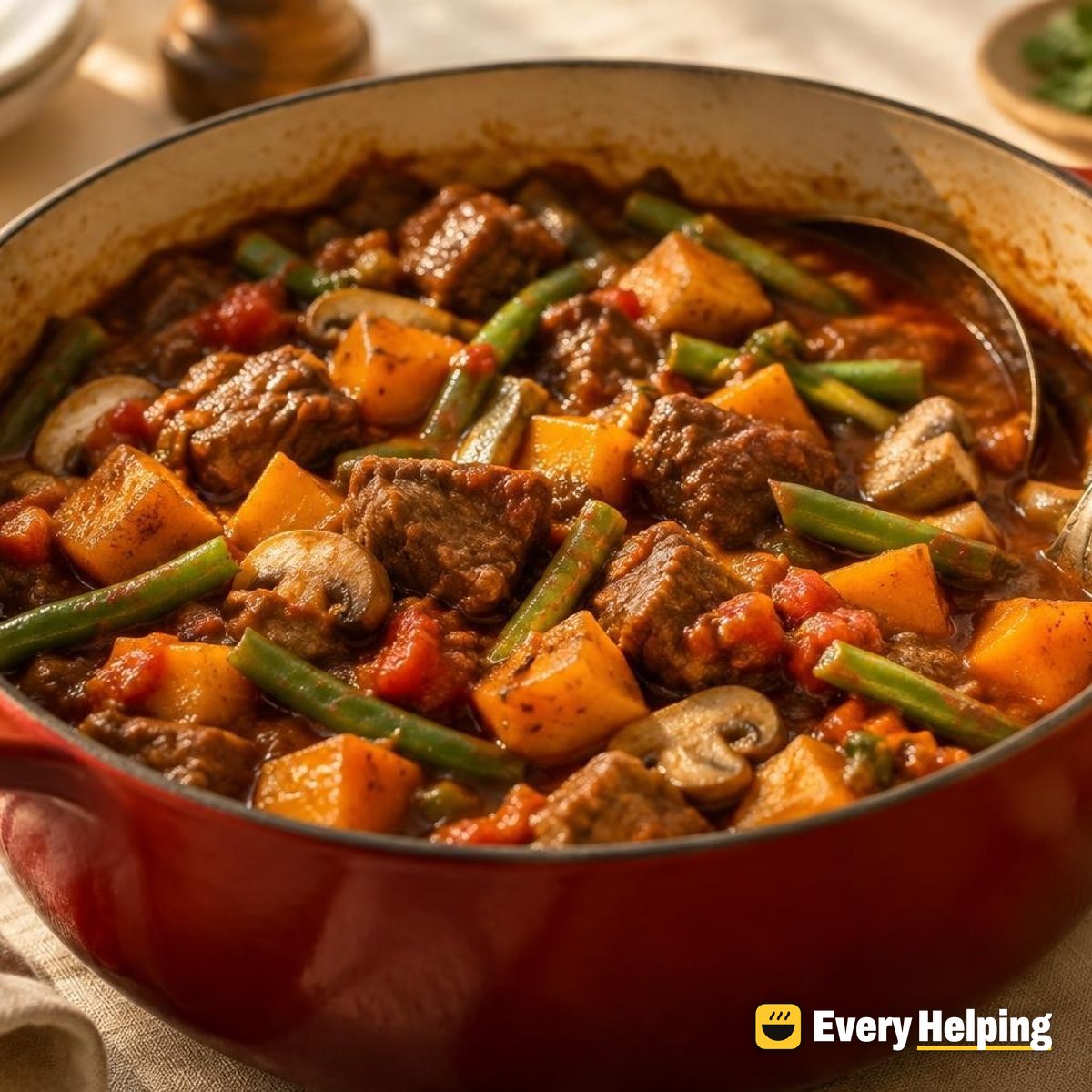 Beef, Butternut and Green Bean Tomato Casserole
