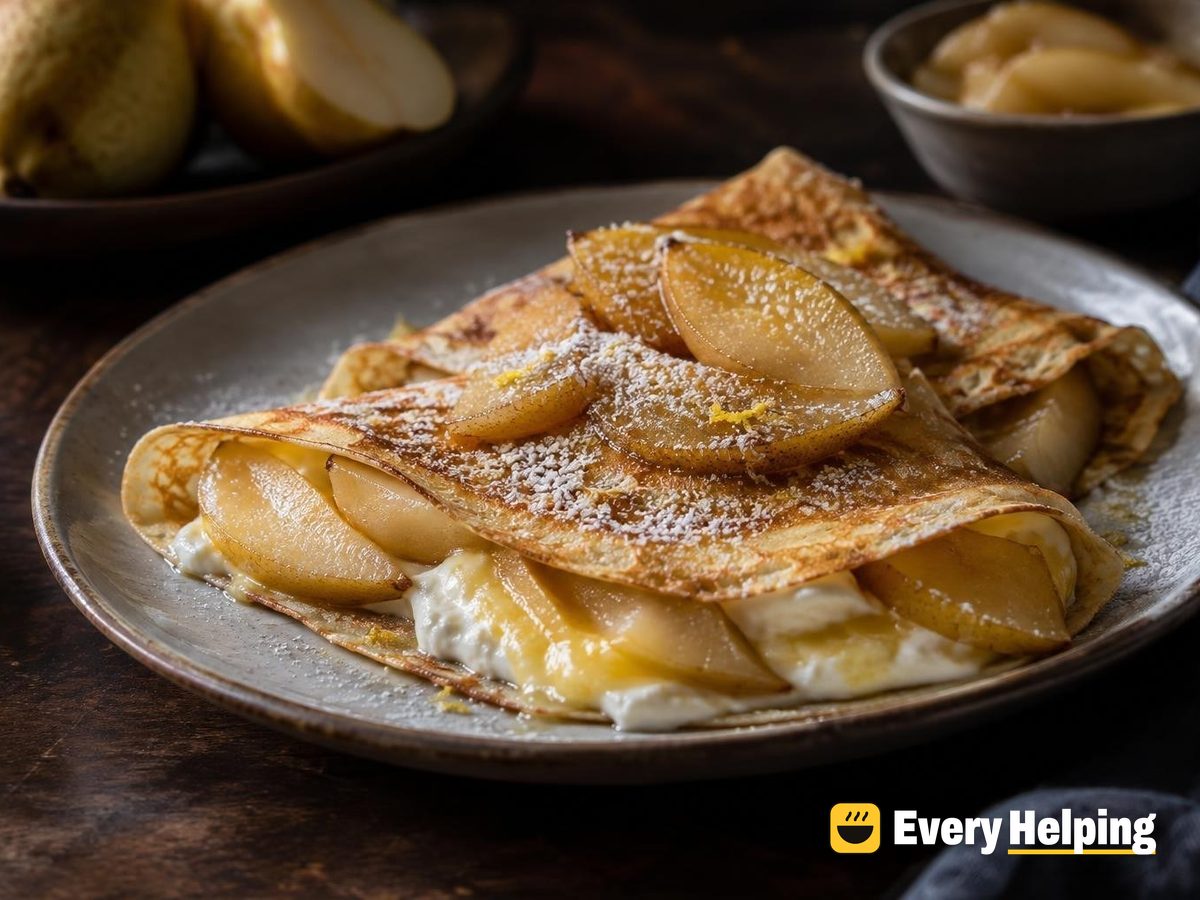 Lemon Curd Crêpes with Yogurt and Pears