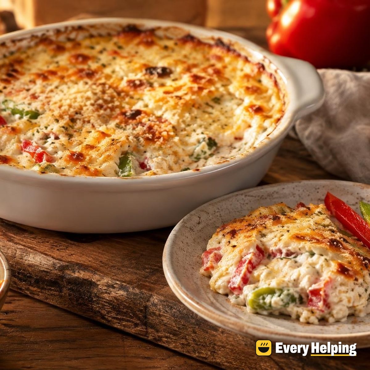 Warm Baked Ricotta Parmesan Dip with Peppers