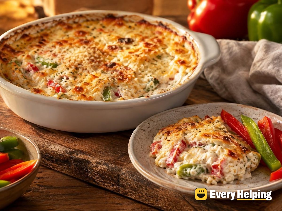 Warm Baked Ricotta Parmesan Dip with Peppers