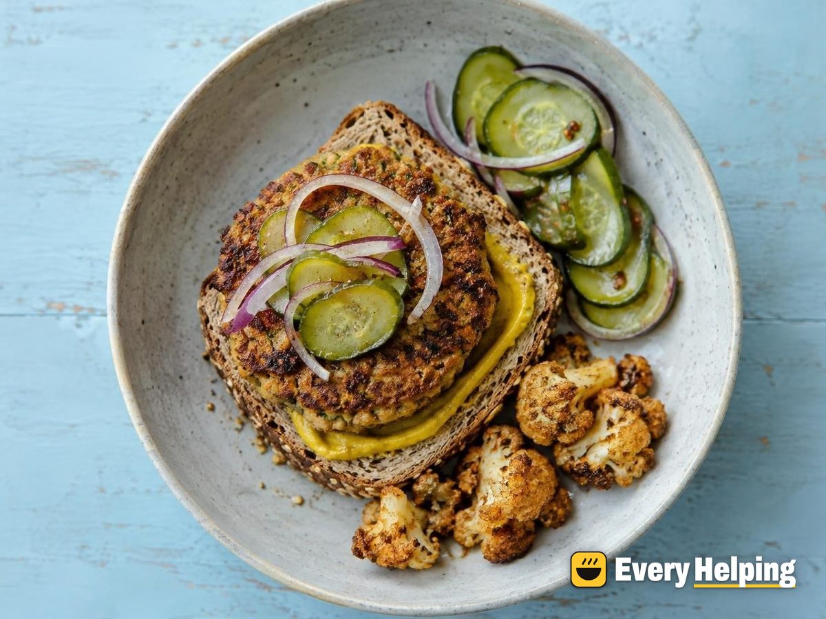 Cauliflower Chickpea Burgers with Mustard Pickles