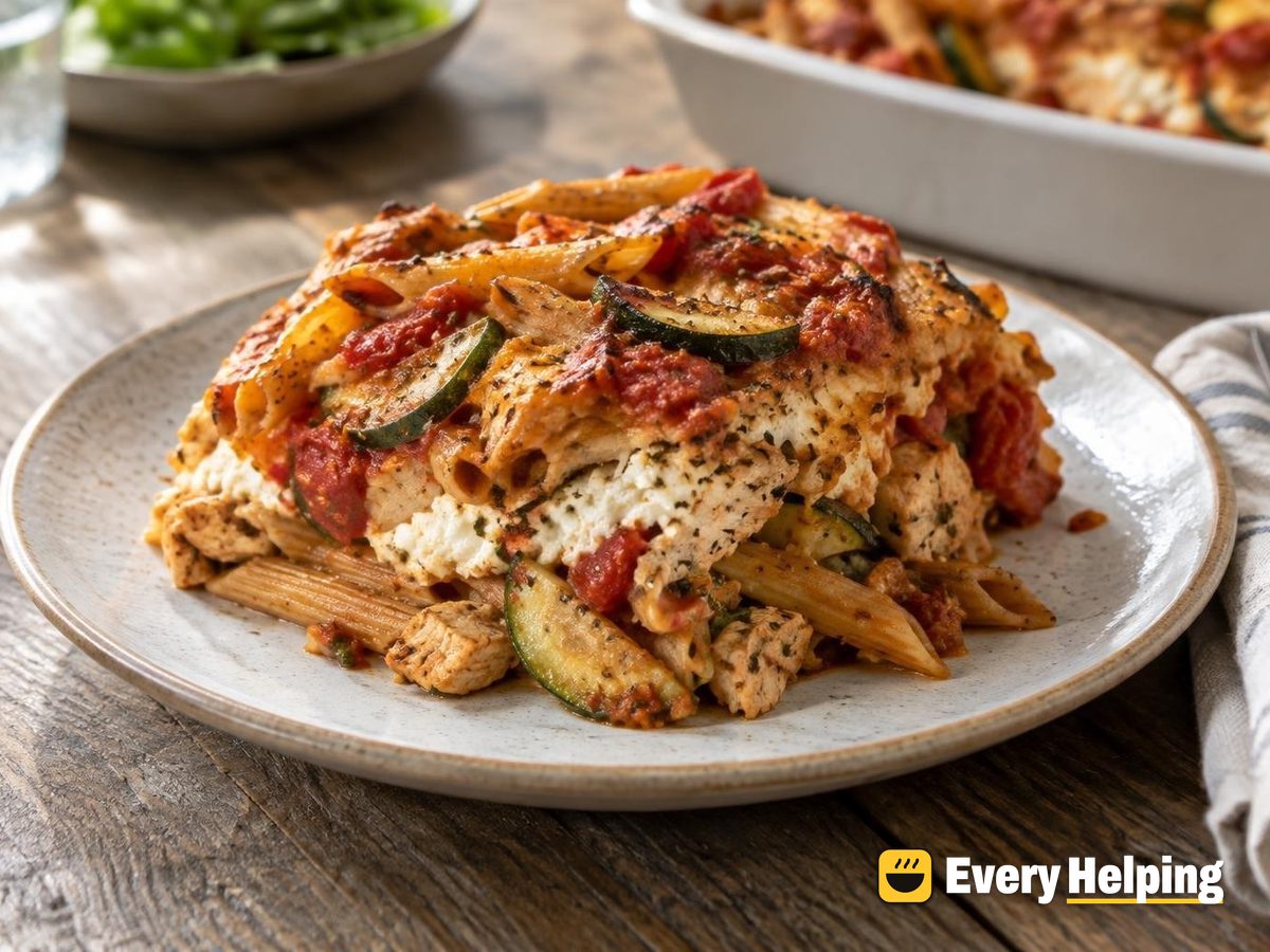 Smoky Turkey, Zucchini and Tomato Pasta Bake