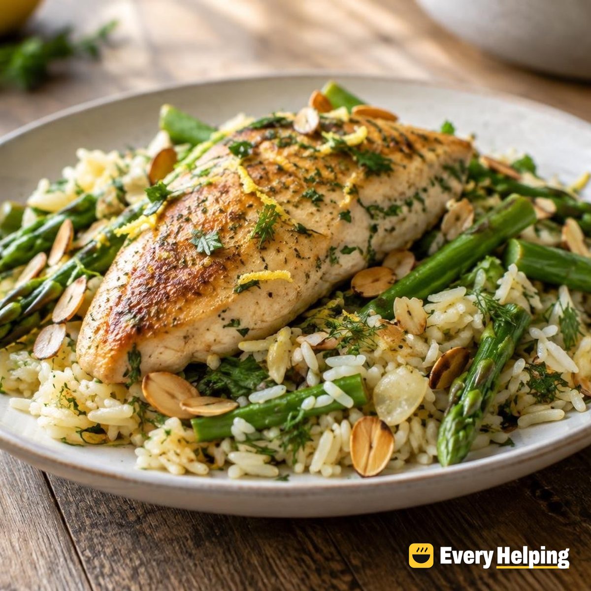 Lemon-Parsley Chicken Breast Pilaf with Asparagus