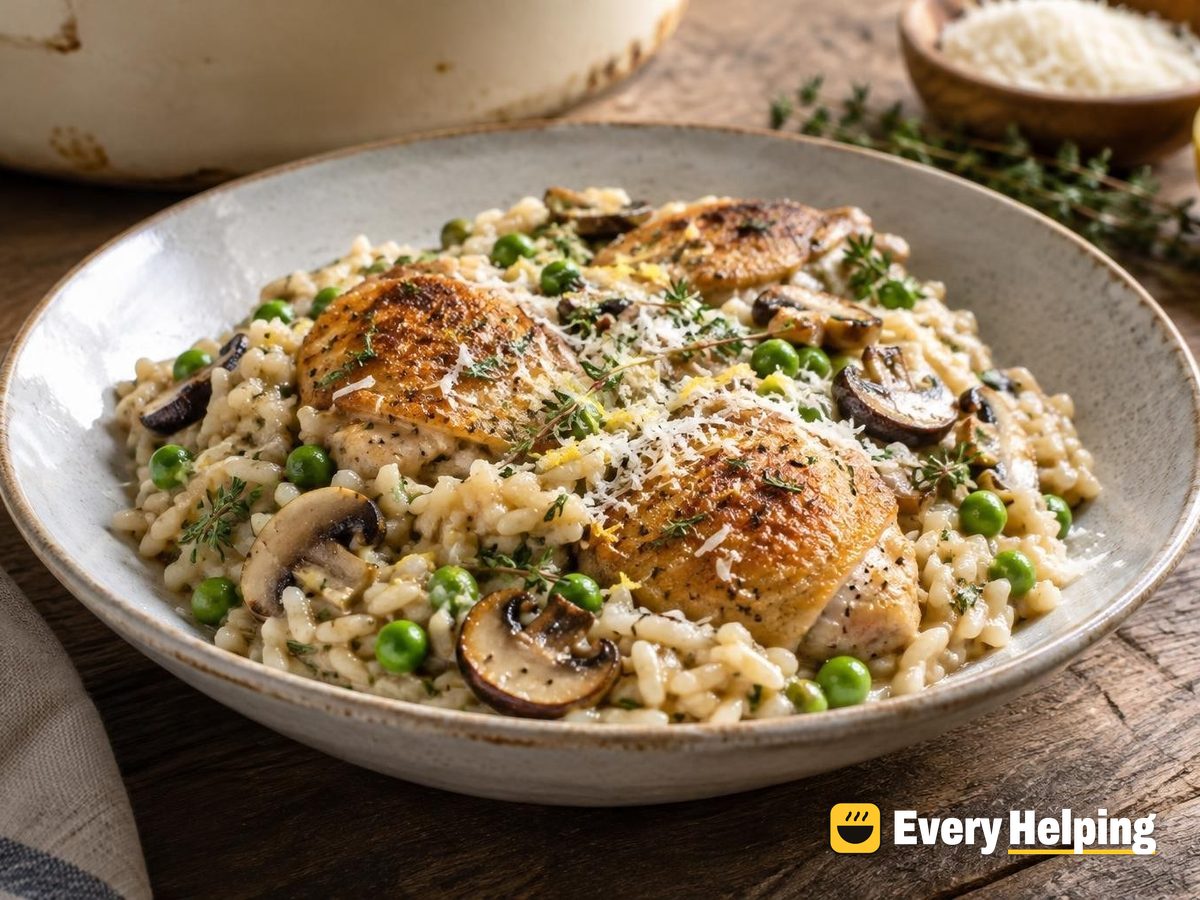 Chicken Mushroom Thyme Risotto with Peas