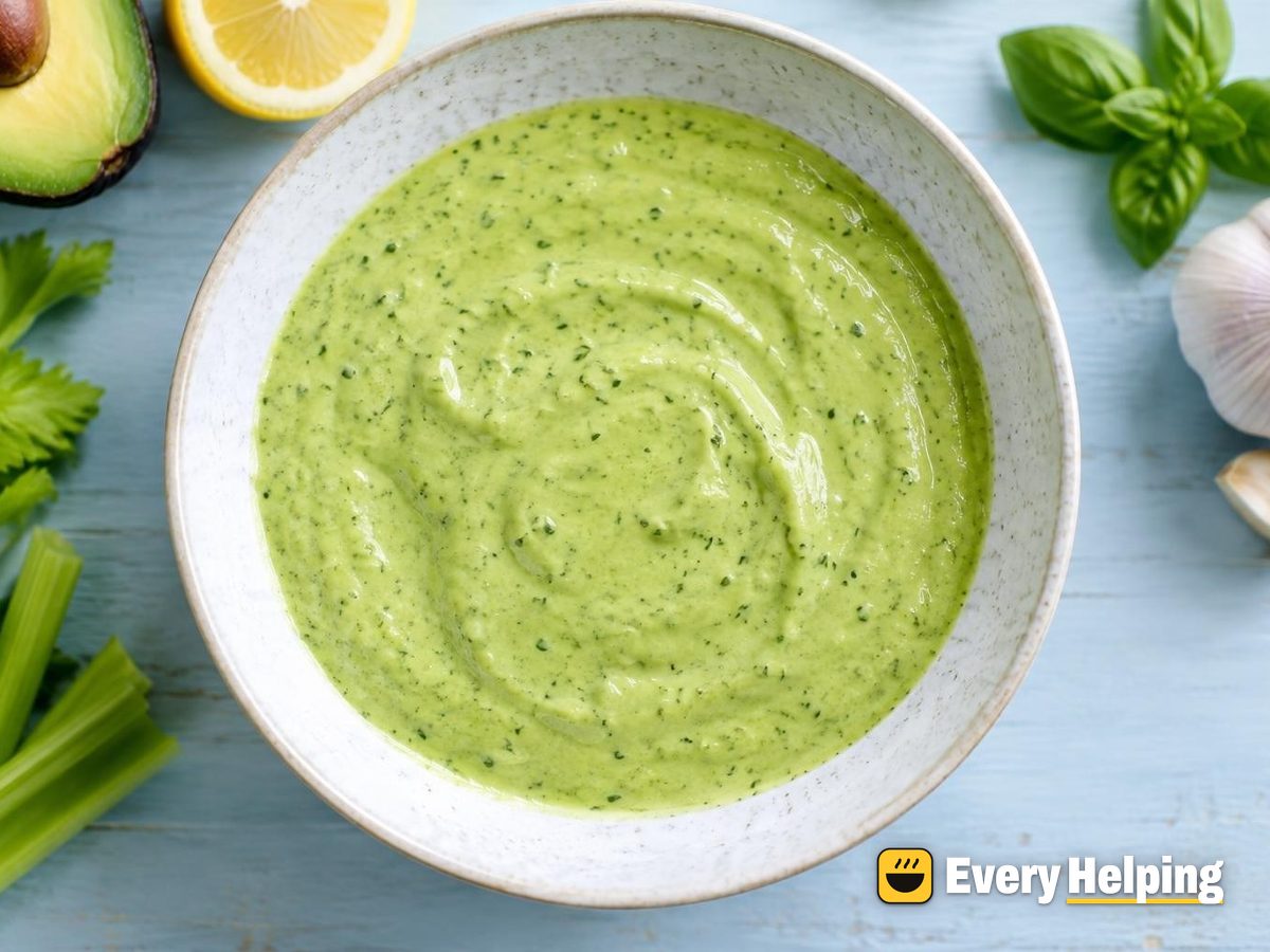Avocado Tahini Garlic Dressing with Celery