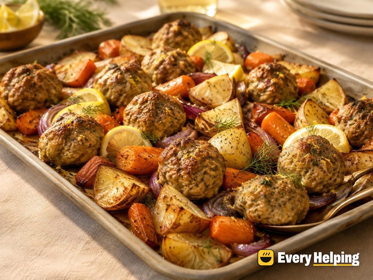 Lemon Pepper Turkey Meatballs with Roasted Roots
