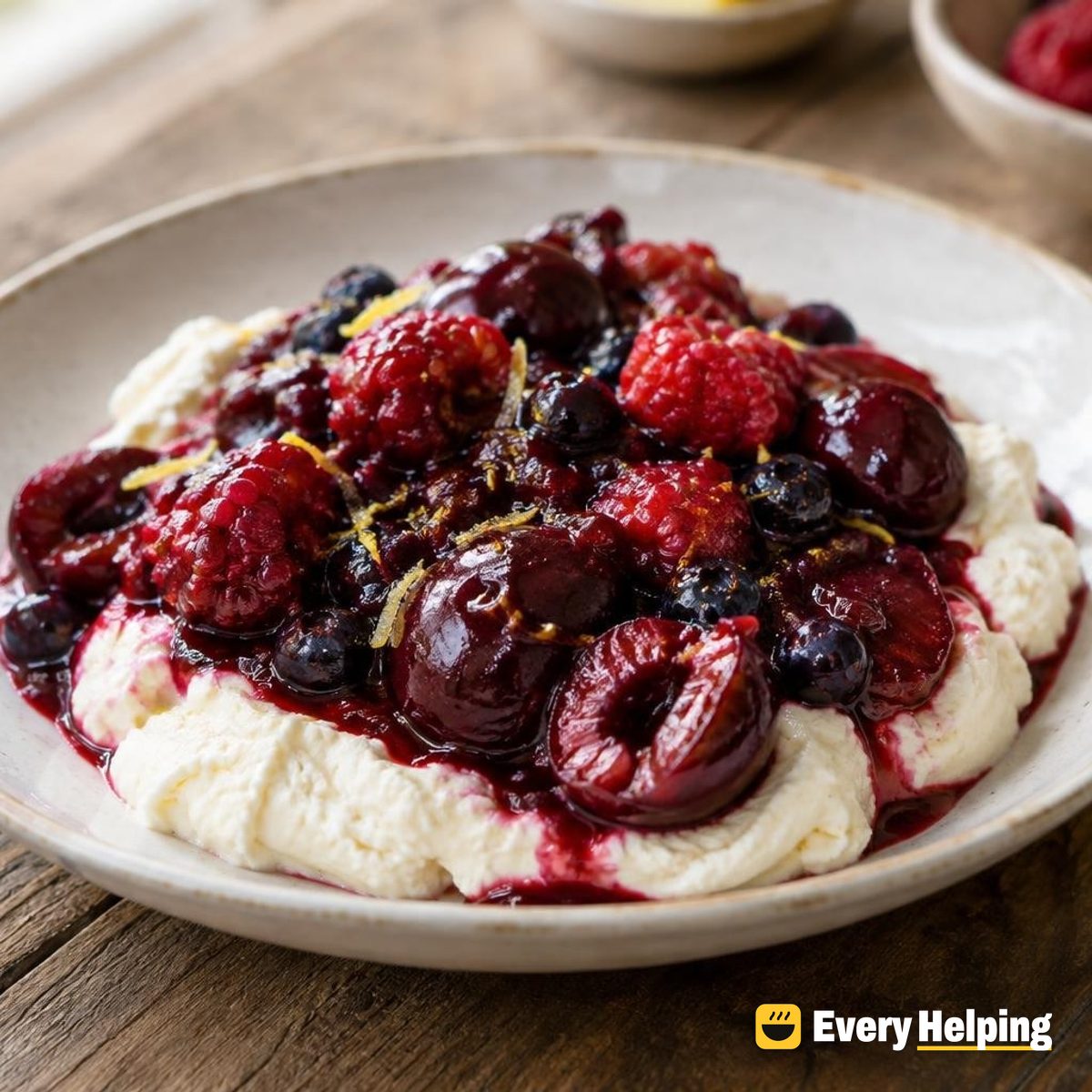 Cherry-Raspberry Compote with Ricotta Cream