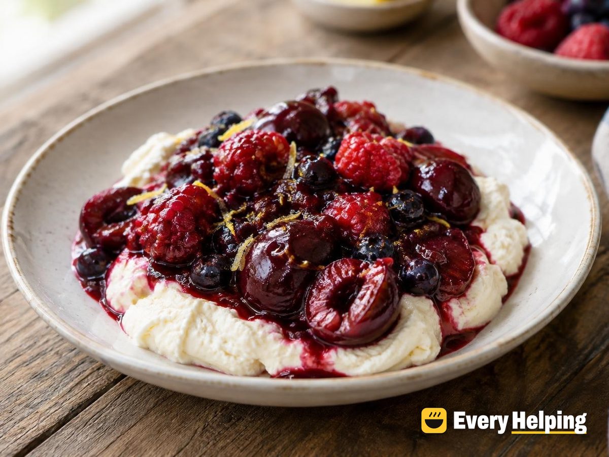 Cherry-Raspberry Compote with Ricotta Cream