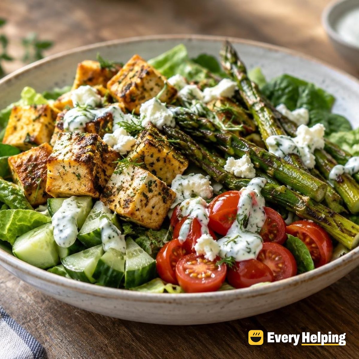 Oregano Tofu Greens Bowls with Herb Yogurt Sauce