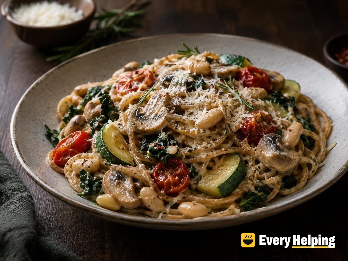 One-Pot Whole Wheat Spaghetti with Mushroom Cream