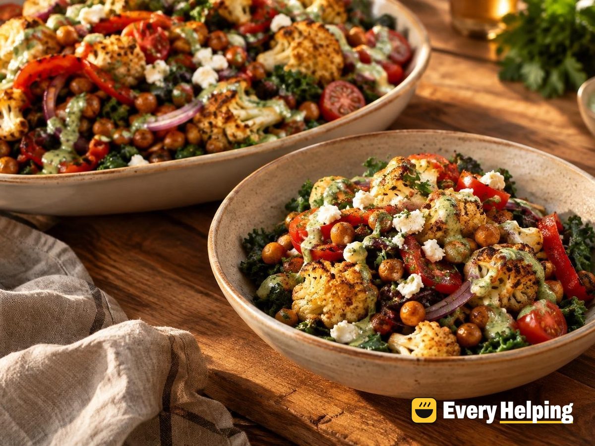Roasted Cauliflower and Chickpea Kale Bowls