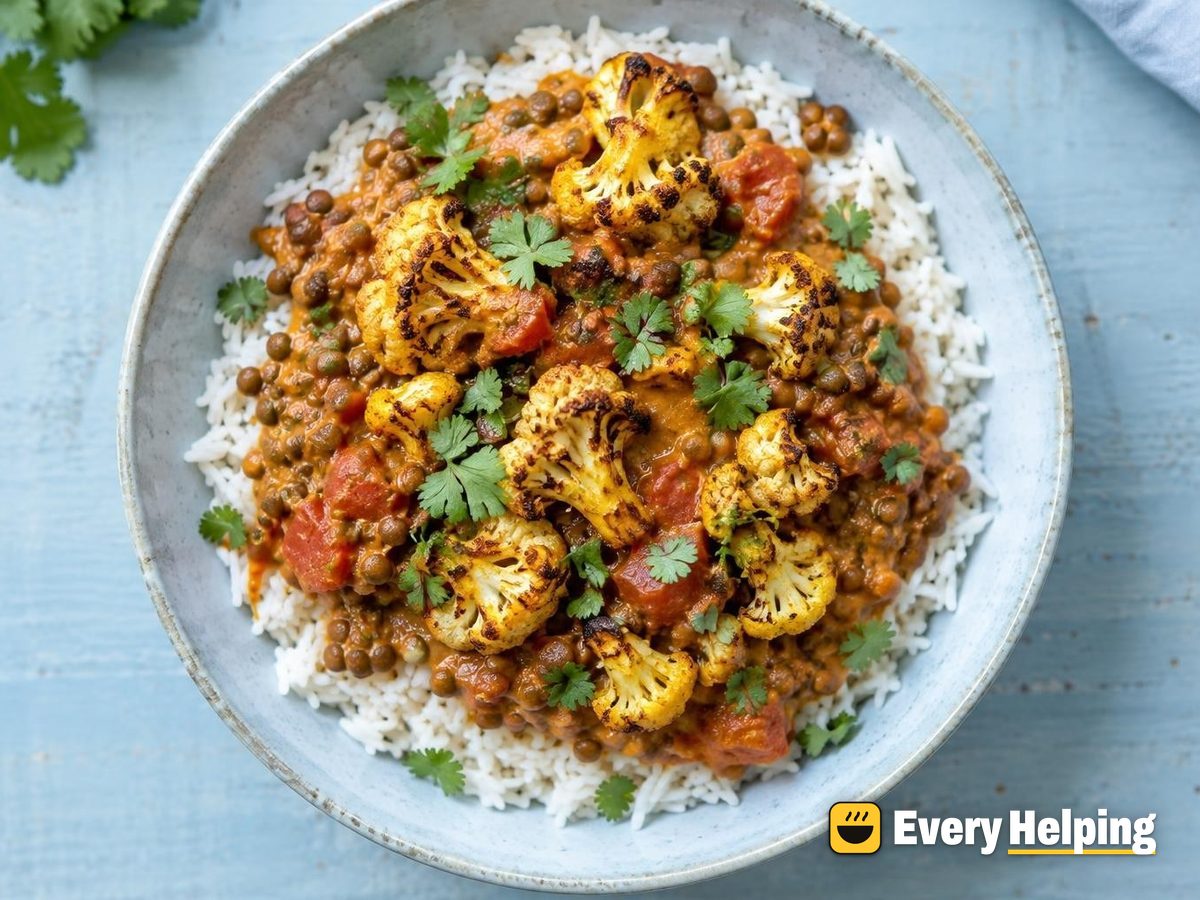 Brown Lentil and Roasted Cauliflower Coconut Curry